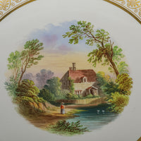 Antique HILL POTTERY BURSLEM Hand Painted Scenic Dessert Set 8 Pieces