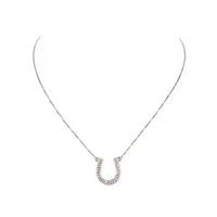 14K White Gold Cubic Zirconia Horseshoe Pendant Necklace