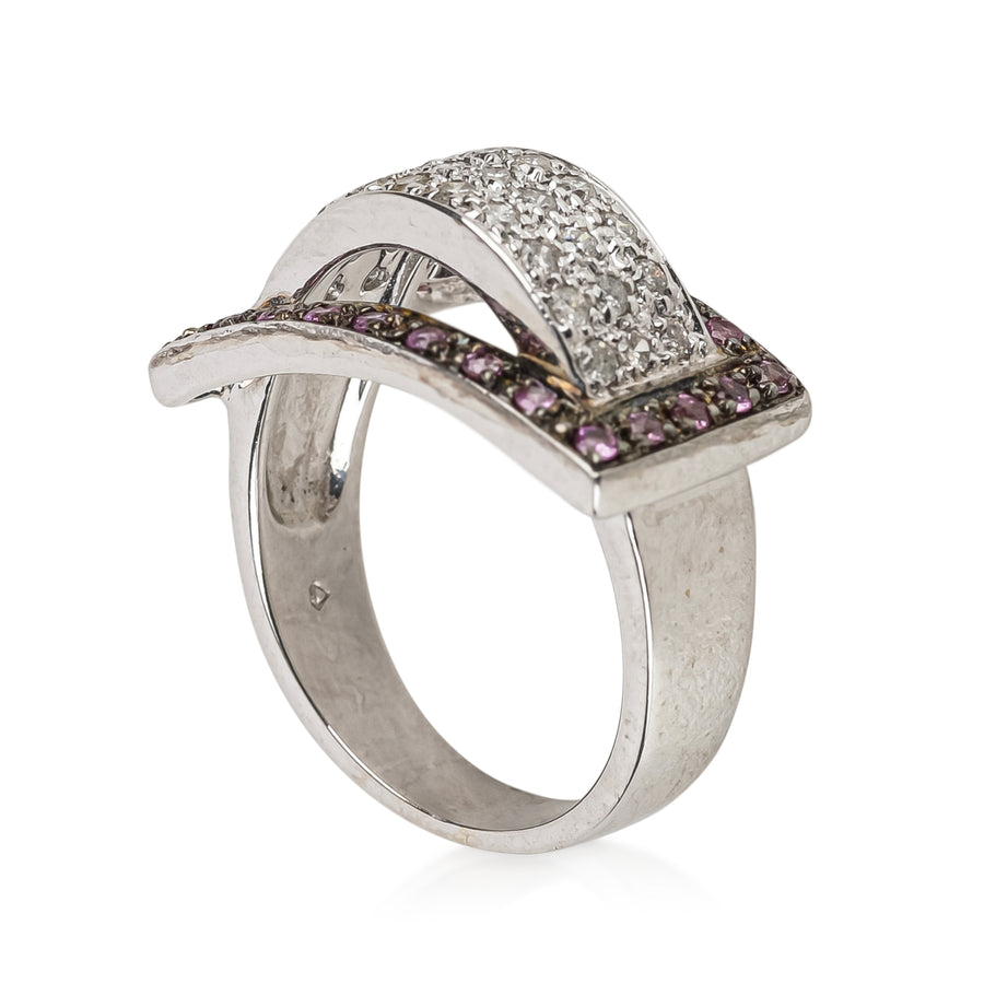 14K White Gold Pavé Diamond & Sapphire Ring