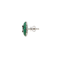 14K White Gold Pavé Emerald & Diamond Stud Earrings