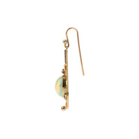 14K Yellow Gold Cabochon Opal & Ruby Drop Earrings