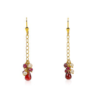 14K Yellow Gold Garnet Briolette & Seed Pearl Cluster Drop Earrings