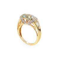 14K Yellow Gold Horizontal Oval Aquamarine & Diamond Ring