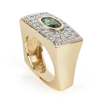 14K Yellow Gold Horizontal Oval Green Tourmaline & Diamond Ring
