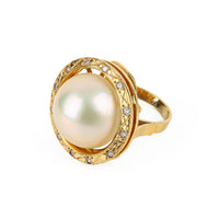 14K Yellow Gold Mabe Pearl Diamond Halo Ring