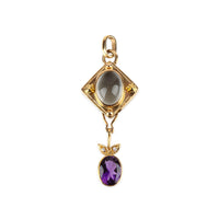 14K Yellow Gold Moonstone, Amethyst, & Diamond Pendant