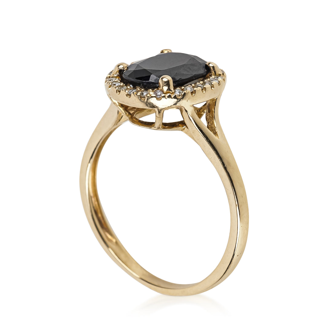 14K Yellow Gold Oval Sapphire & Diamond Halo Ring