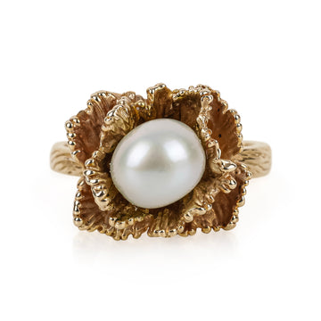 14K Yellow Gold Pearl Flower Ring