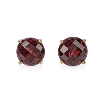 14K Yellow Gold Round Faceted Garnet Stud Earrings