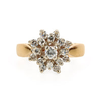 14K Yellow & White Gold Diamond Flower Cluster Ring