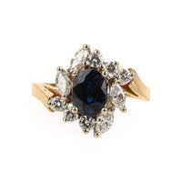 14K Yellow & White Gold Sapphire & Diamond Cluster Ring