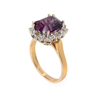 14K Yellow & White Gold Synthetic Amethyst & Diamond Cluster Ring