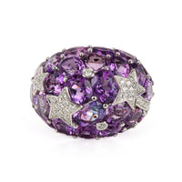 18K White Gold Amethyst & Diamond Star Dome Ring