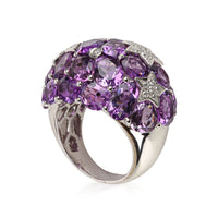18K White Gold Amethyst & Diamond Star Dome Ring
