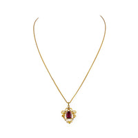 18K Yellow Gold Pink Tourmaline & Diamond Pendant