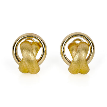 18K Yellow Gold Satin Polished XO Omega Earrings
