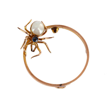 14K Yellow Gold Pearl Spider Brooch