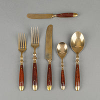 Thai Nickel Bronze Rosewood Handle Flatware 8 Place Settings Plus Extras