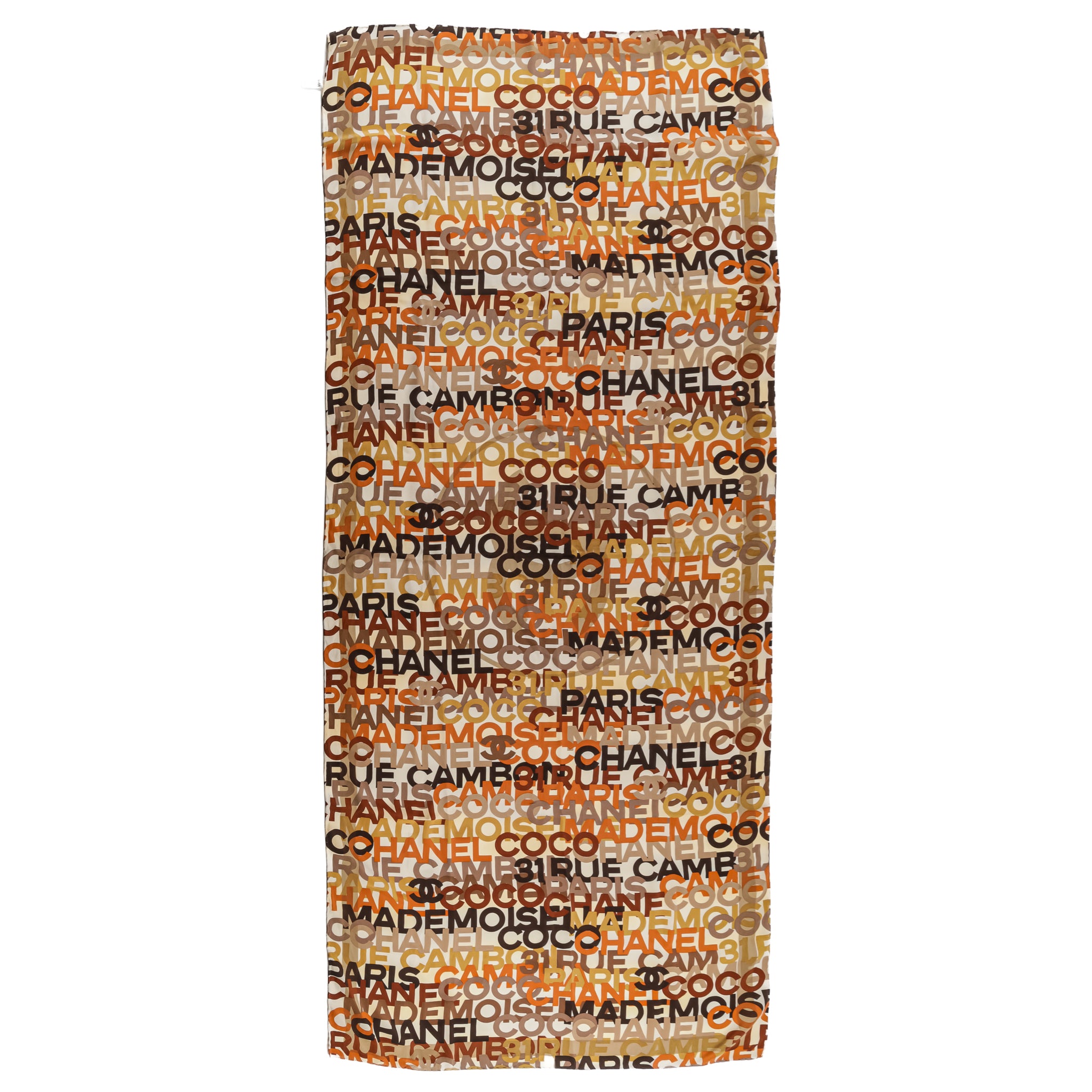 CHANEL Silk Scarf Brown Tonal Logo Black Print Around The Block
