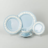 WEDGWOOD White On Blue Embossed Queens Ware 70 Pieces