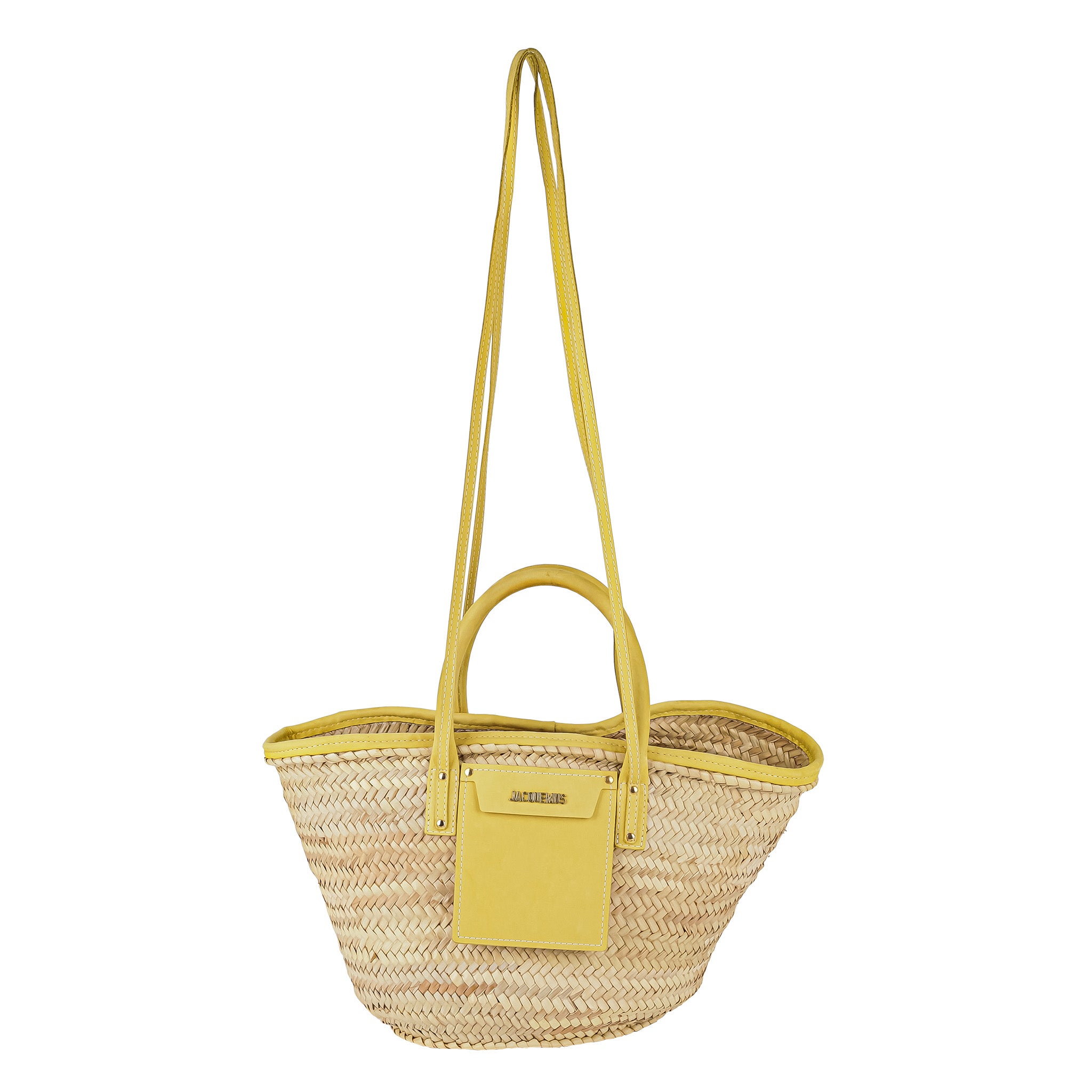 JACQUEMUS Le Panier Soli Straw Tote - Yellow Leather - Around The