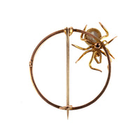 14K Yellow Gold Pearl Spider Brooch