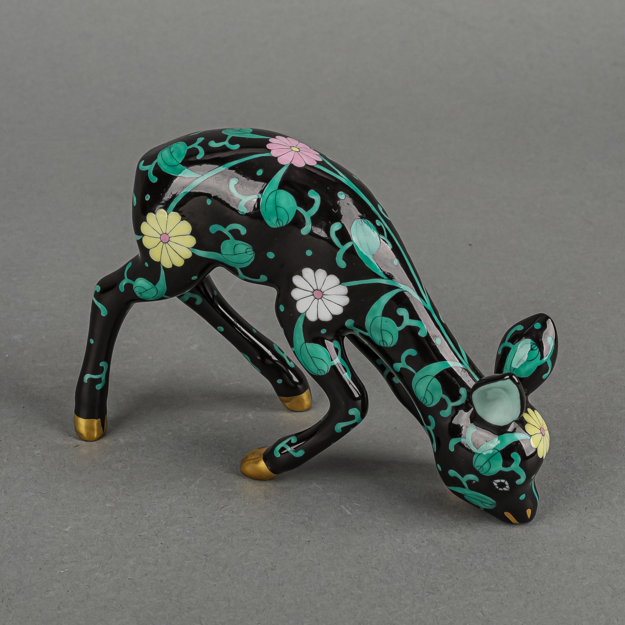 HEREND Figurine Black Dynasty Fawn - Around The Block