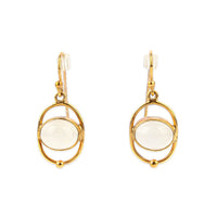 9K Yellow Gold Cabochon Moonstone Drop Earrings