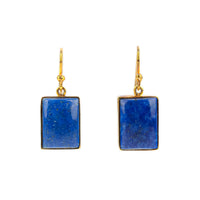 9K Yellow Gold Rectangular Cabochon Lapis Lazuli Drop Earrings