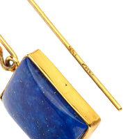 9K Yellow Gold Rectangular Cabochon Lapis Lazuli Drop Earrings