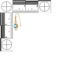9K Yellow Gold Round Blue Topaz & Diamond Drop Earrings