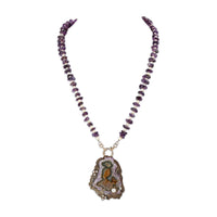 ARIK IDAN Sterling Silver Amethyst, Pearl, & Geode Pendant Necklace