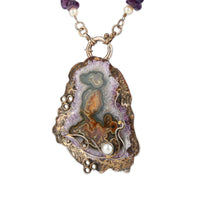 ARIK IDAN Sterling Silver Amethyst, Pearl, & Geode Pendant Necklace