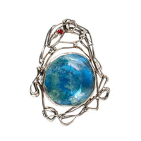 ARIK IDAN Sterling Silver Round Blue Roman Glass Pin Pendant