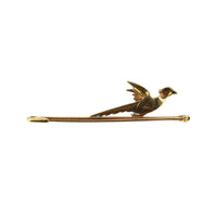 Antique 15K Yellow Gold Enamel Pheasant Bar Brooch