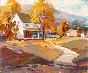 Unknown Artist - Autumn Homes      H20"xW23" Oil On Canvas