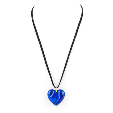BACCARAT Blue Crystal Heart Pendant on Cord Necklace