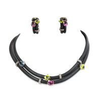 BELLE ETOILE 925 Rubber Gemstone Necklace & Omega Earrings
