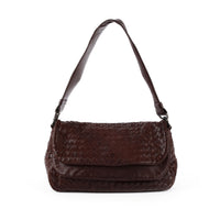BOTTEGA VENETA Brown Intrecciato Double Flap Shoulder Bag