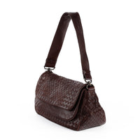 BOTTEGA VENETA Brown Intrecciato Double Flap Shoulder Bag