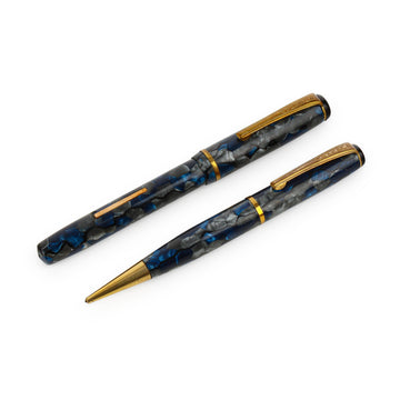 BURNHAM Mini Fountain Pen & Pencil Set - Blue Marble