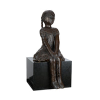 Barrie Shaw-Rimmington - Little Girl Seated - Painted Fibreglass on Marble Plinth
