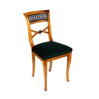 Biedermeier Maple Dining Chairs with Green Velvet Upholstery - Set of 4