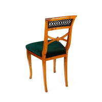 Biedermeier Maple Dining Chairs with Green Velvet Upholstery - Set of 4