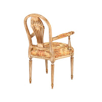 Carved Armchairs with Red & Gold Upholstery - Set of 2