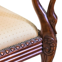 Carved Wooden Swan Bench with Beige Upholstery