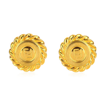 FENDI Gold Plated Round FF Clip Earrings