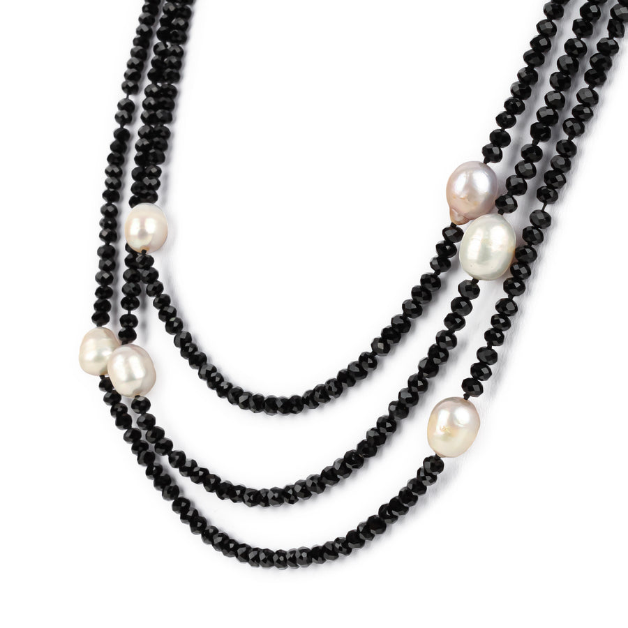 Faceted Onyx & Freshwater Pearl Station Necklace
