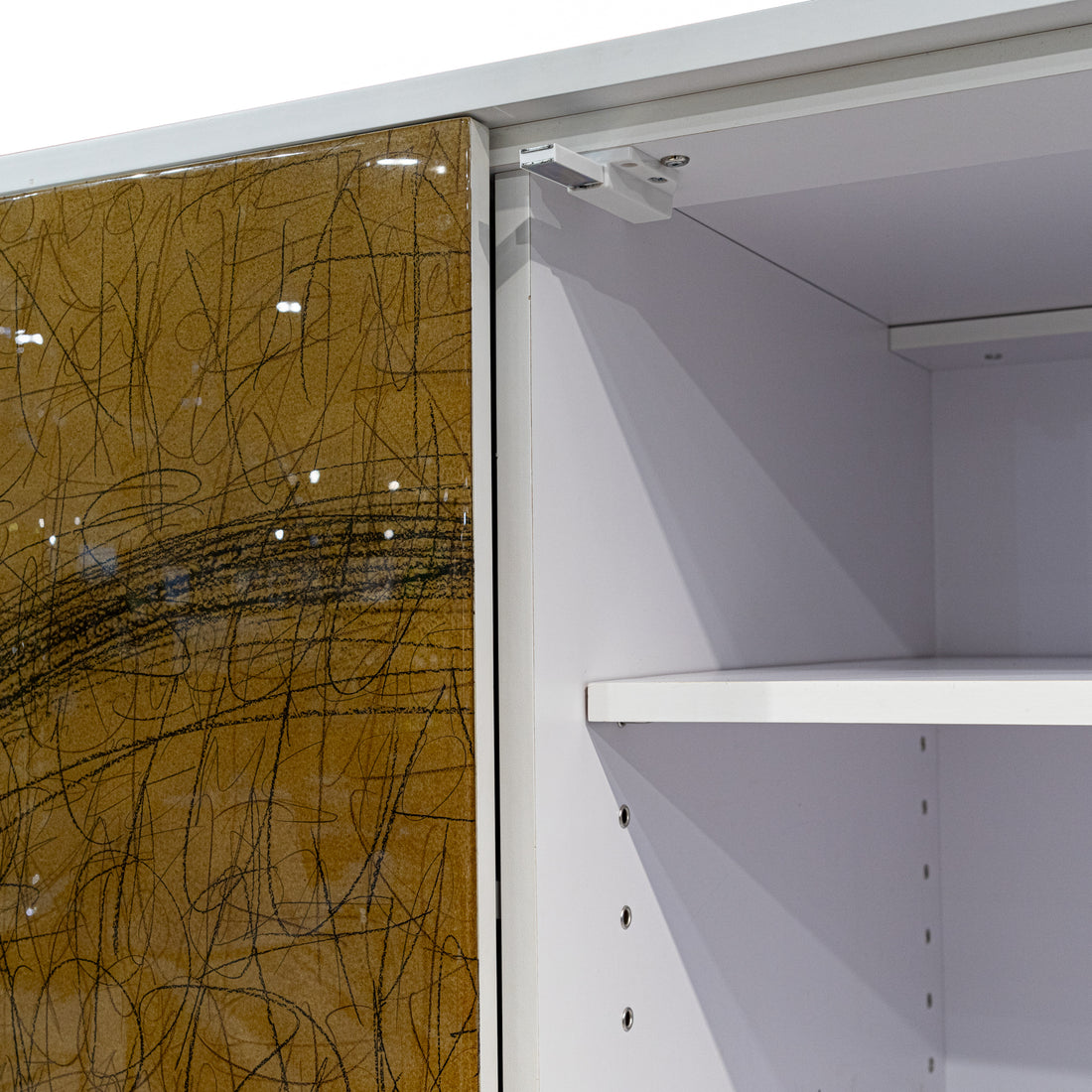 Large White Cabinet w/Abstract Laquered Doors