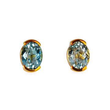 HSTERN 18K Yellow Gold Oval Aquamarine Stud Earrings